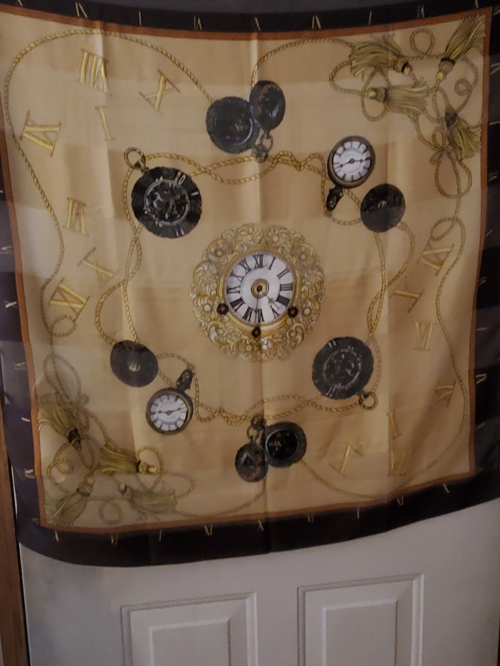 Classic Gold and Black Clock Motif Scarf By Honey Made In Italy